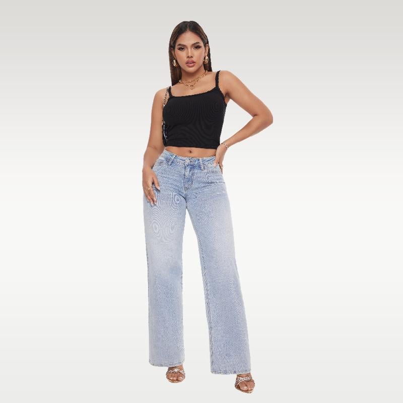 High Rise Vintage Wash High-waisted Top Straight Leg Jeans