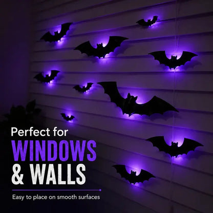 🔥 2026 Hot Sale 3D LED Bat Wall Decorations – 12/24PCS Light-Up Halloween Decor for Walls, Windows & Parties