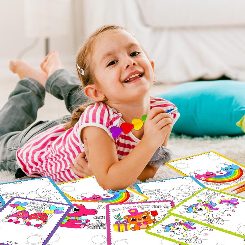 🎨❤️Valentine’s Day Stacking Heart Crayons & Coloring Cards – 🖍️🎁24‑Pack Classroom Exchange Set