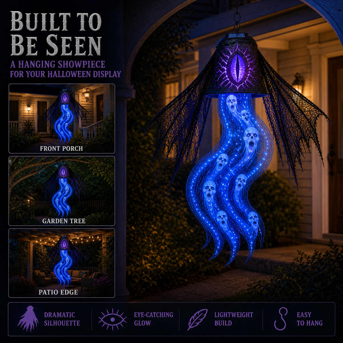 Solar Soul Torrent Haunted Bell – Animated Halloween Hanging Light