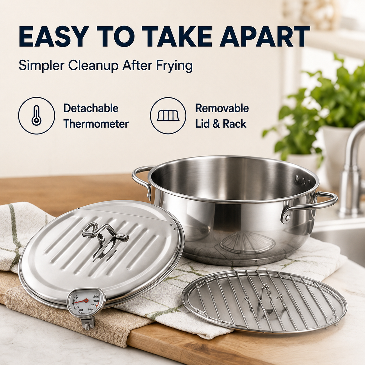 🍗304 Stainless Steel Stovetop Deep Fryer Pot – With Thermometer