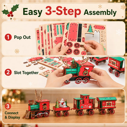 🔥LAST DAY 50% OFF – 🎅🎄DIY Christmas Wooden Train Set 3D Assembly Puzzle Kit