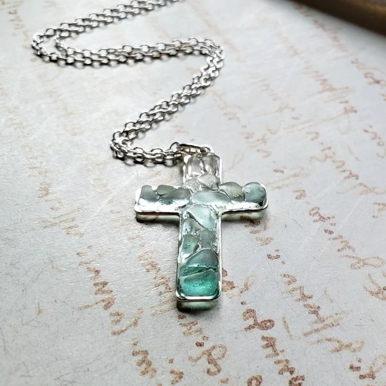 Sea Glass Cross Necklace