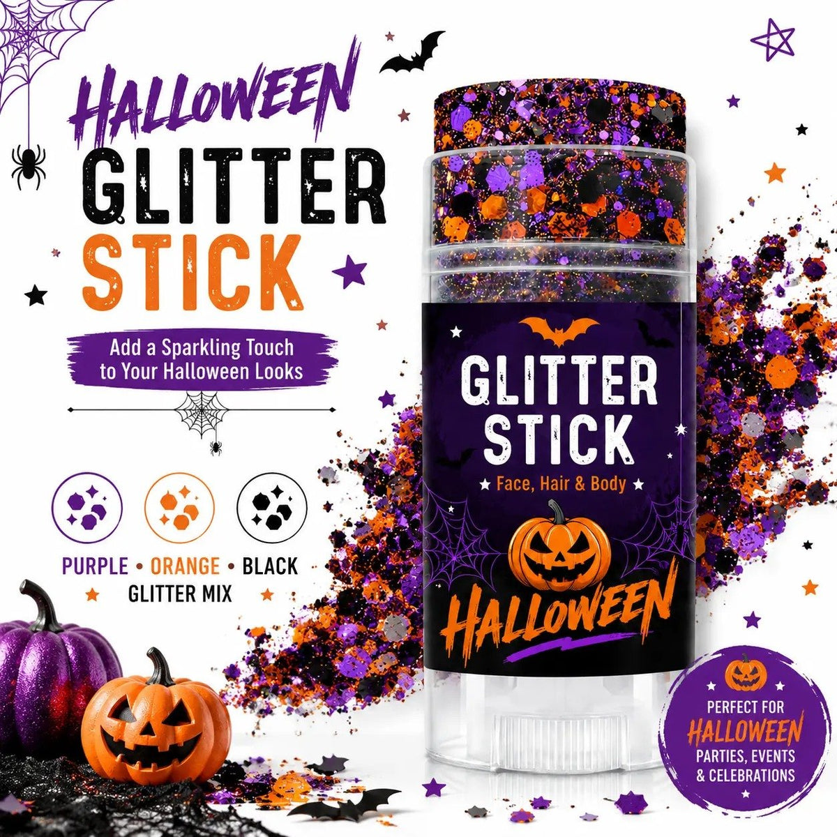 🔥🎃Halloween Glitter Stick for Face, Hair & Body, Sparkle Makeup Accessory