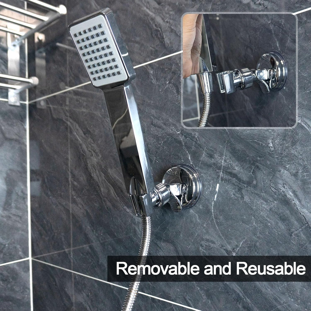 Adjustable shower head holder - Detachable shower head holder with suction cup - Drill-free shower head holde
