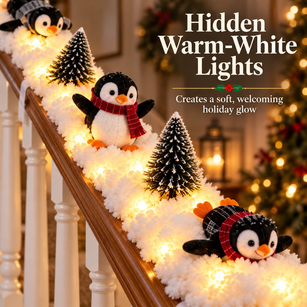 🔥Hot Sale 40% OFF🔥Playful Penguin Snowy Stair Railing Decor