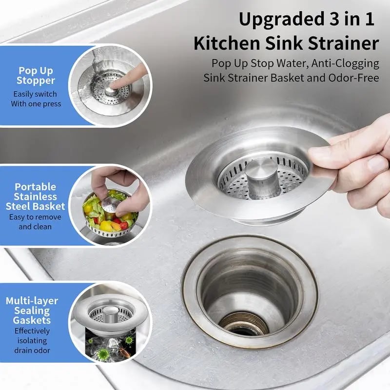 🔥LAST DAY 49% OFF-Upgraded 3 in 1 Kitchen Sink Drain Strainer
