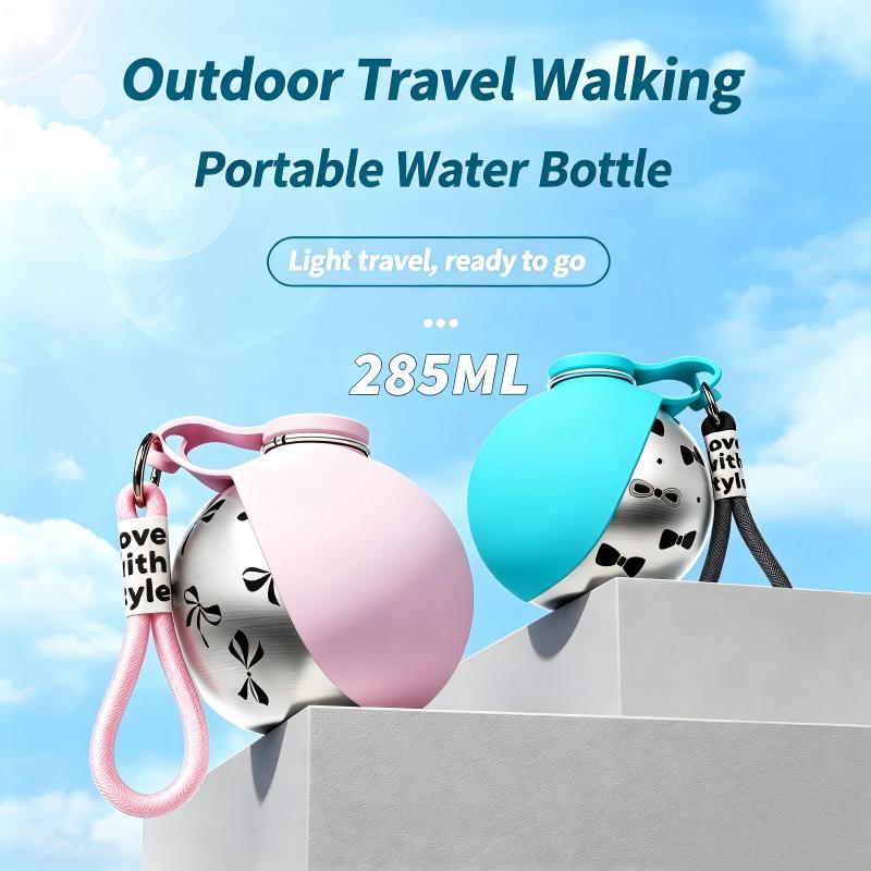 304 Stainless Steel Portable Dog Water Bottle Foldable with Hook and Spherical Nozzle