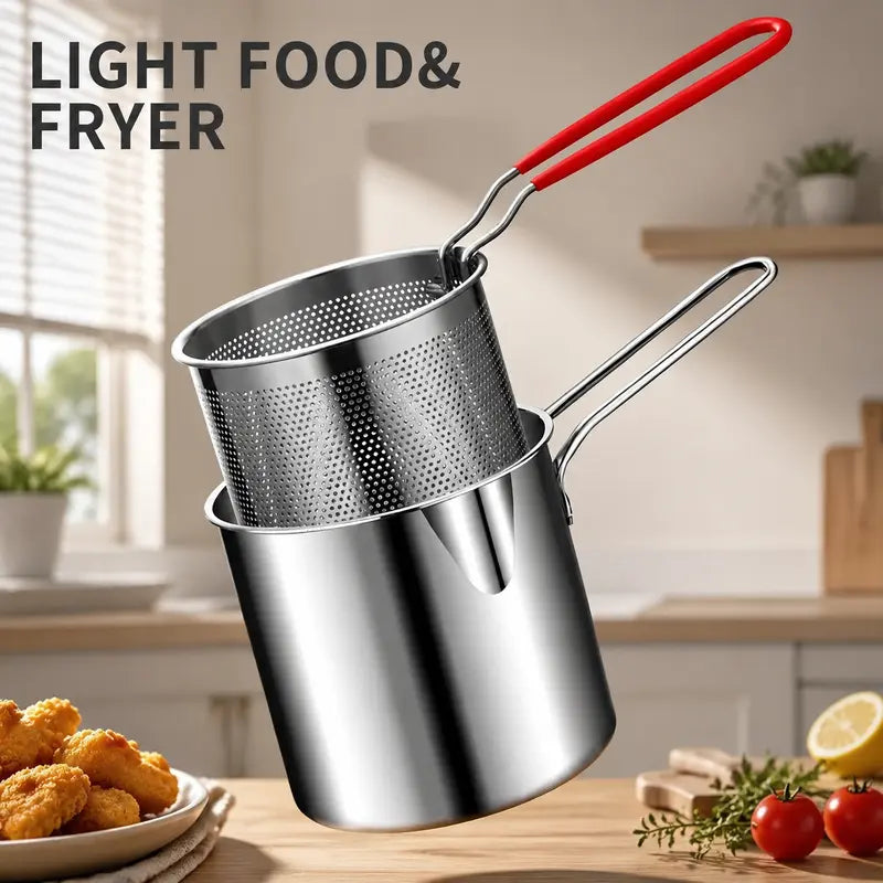 🔥Last Day 50% OFF - 🍟🏅🍟Personal Mini Deep Fryer Set – Stainless Steel Pot with Lift-Out Draining Basket & Food Tongs