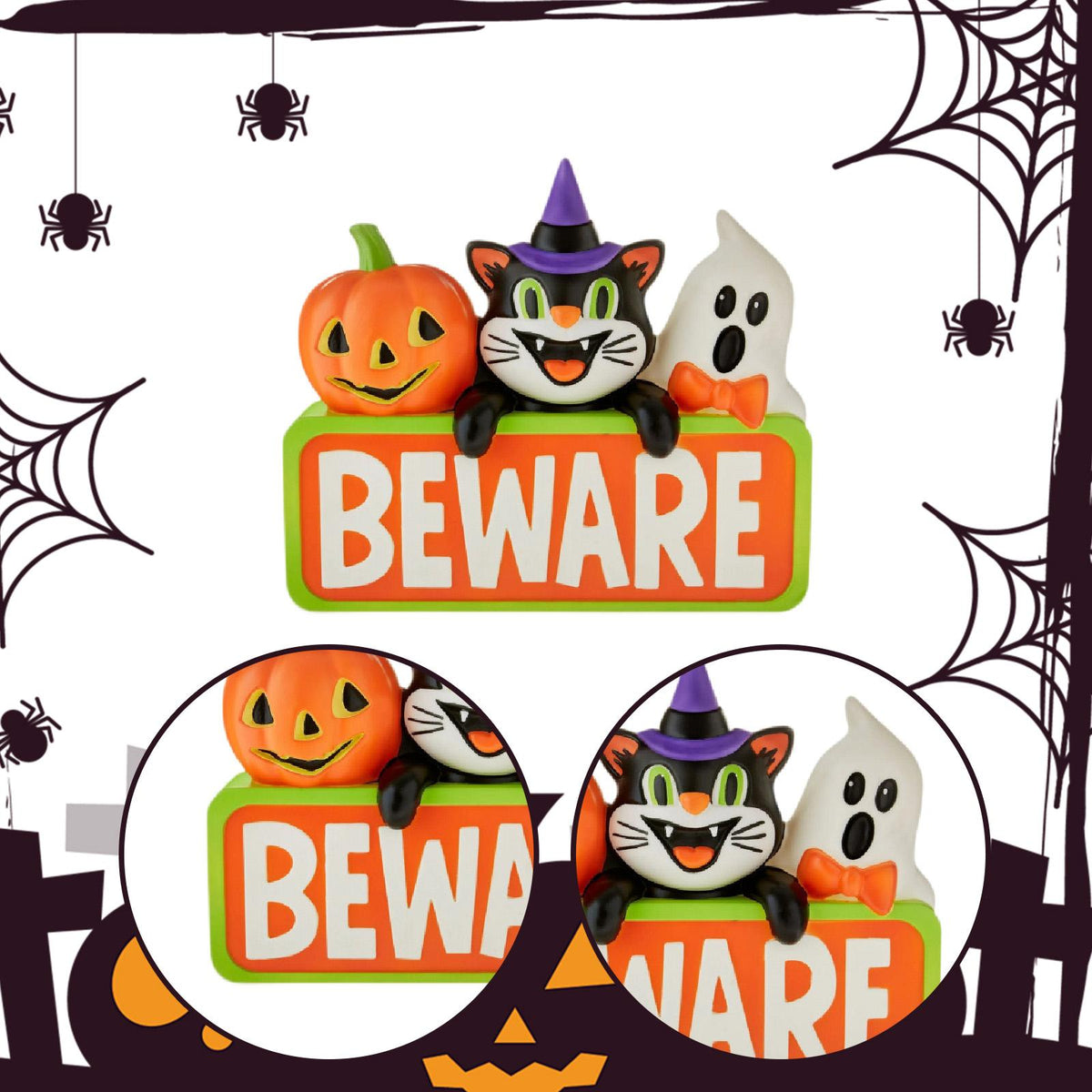 🔥LAST DAY 50% OFF🎃🐈‍⬛👻Halloween Lighted Blow Mold Vintage BEWARE Pumpkin Black Cat Ghost