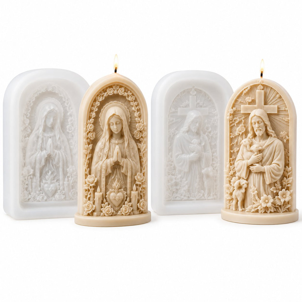 ✝️Good Shepherd Jesus 3D Candle Mold Set | Sculpted Cross, Lamb & Floral Relief for Faith-Inspired Handmade Candles 🕯️✨