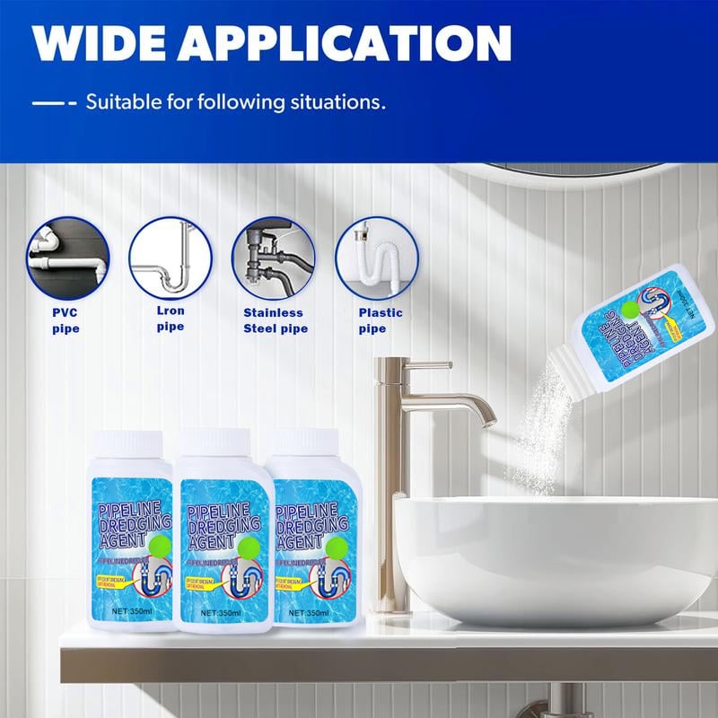 Powerful Pipe Dredging Agent for Kitchen and Toilet Pipelines - Dissolves 200+ Blockages and Kills 99% of Bacteria