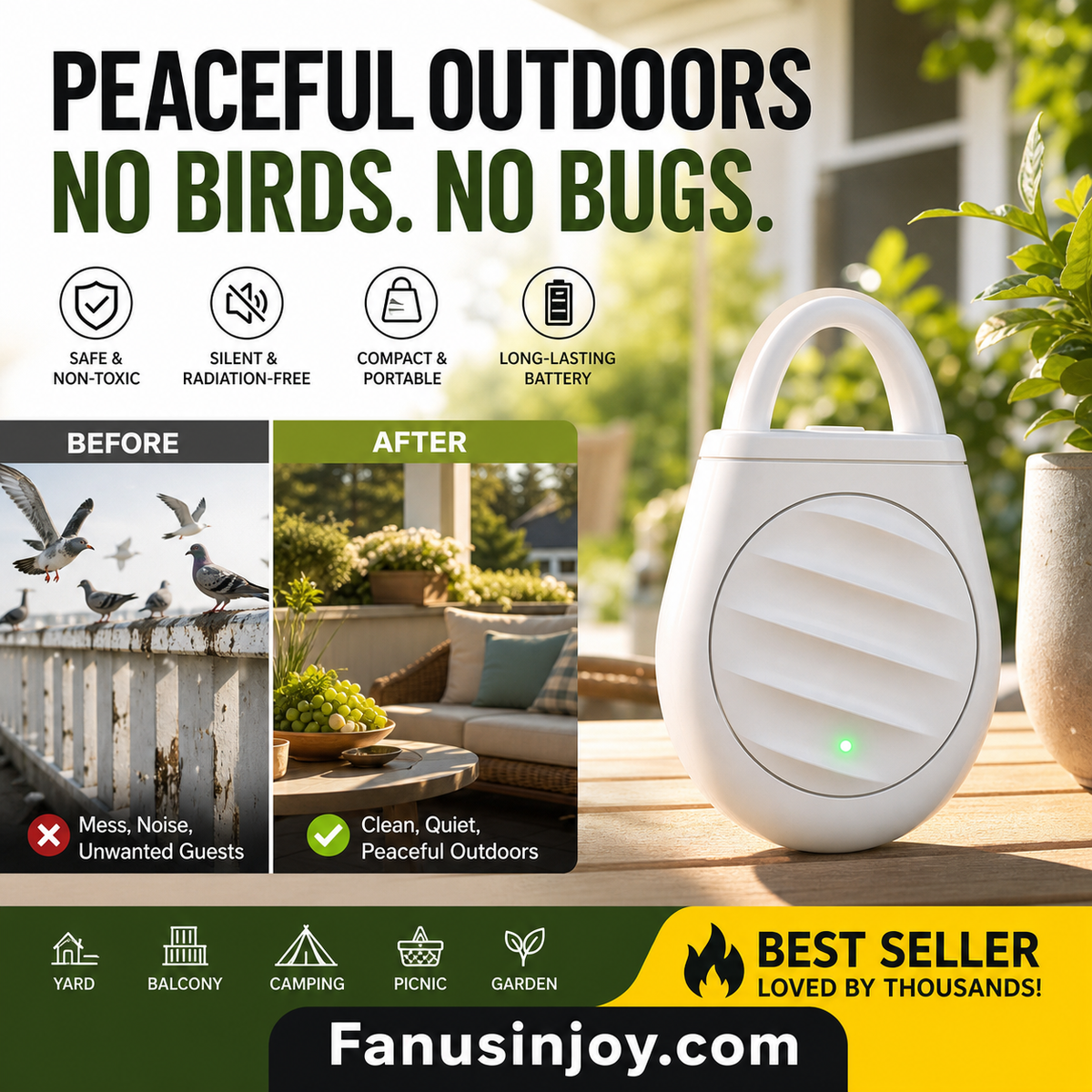 🔥Limited time offer！🐦No more trouble from birds, beasts and locusts！Portable Ultrasonic Bird Repellent Keychain