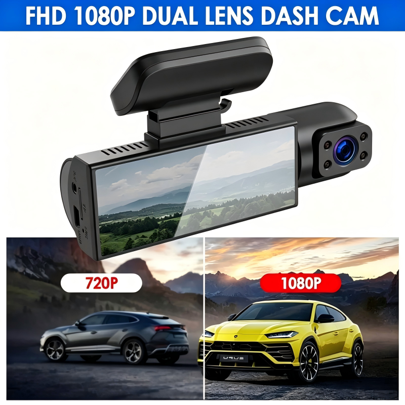 FHD 1080P Dual Lens Dash Cam, 3.16" IPS Touch Screen, Loop Recording, G-Sensor Emergency Lock, Front & Inside Simultaneous Recording