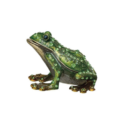 🐸💎Enameled Metal Frog Shaped Trinket Box with Jewels - Gold & Green Finish