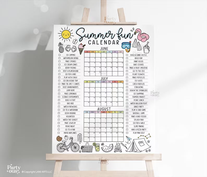 🌞 Summer Fun Bucket List Calendar Poster | Kids Summer Activity Tracker