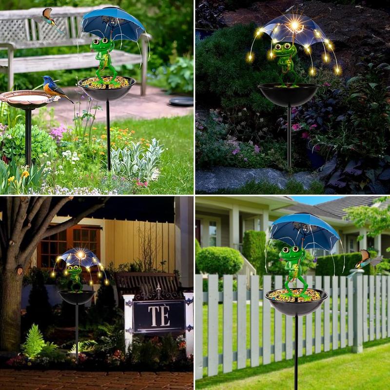 🔥Last Day 49% OFF - 🐦Solar-Powered LED Animal Umbrella Light with Bird Feeder（Frog/Bee/Flamingo）