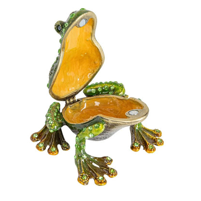 🐸💎Enameled Metal Frog Shaped Trinket Box with Jewels - Gold & Green Finish