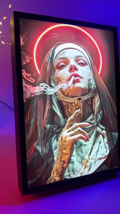 🔥Last 4 hours Sale: Save 50% -LED Tattooed Nun Wooden Canvas