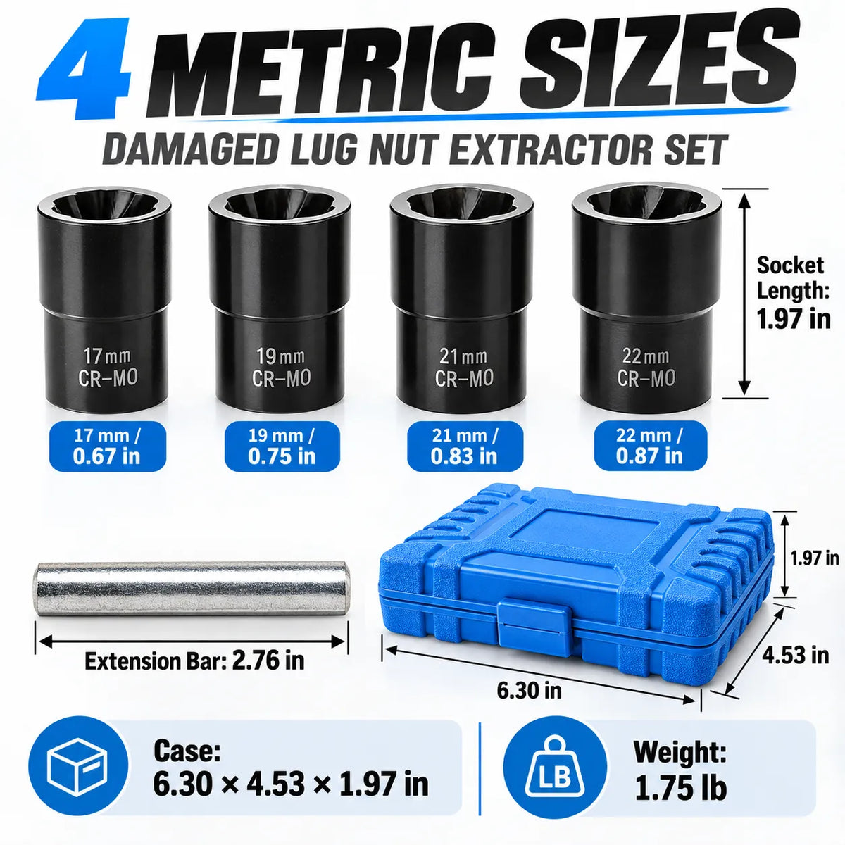 🔩🔧 Damaged Lug Nut Extractor Set — Remove Stripped & Stuck Nuts with Ease!
