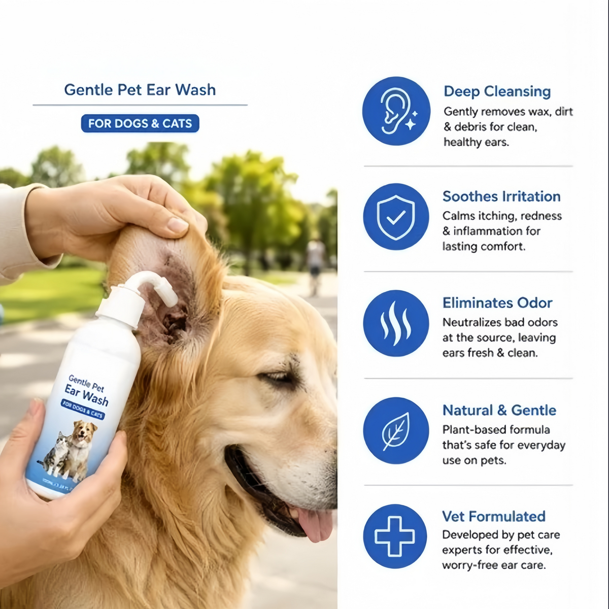 Gentle Pet Ear Wash | Odor-Free Cleaning for Dogs & Cats