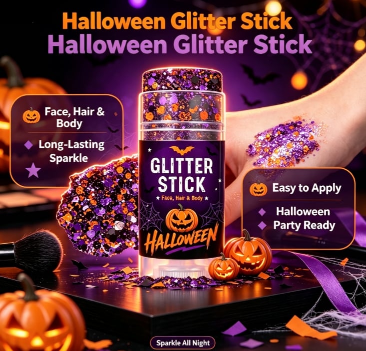 🔥🎃Halloween Glitter Stick for Face, Hair & Body, Sparkle Makeup Accessory