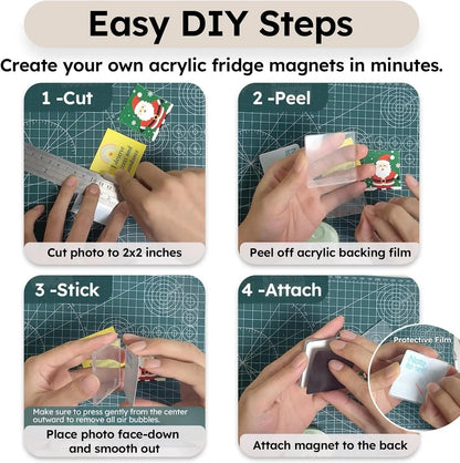 ✂🎞10 Pack 2"x2" Clear Acrylic DIY Fridge Magnets Set with Adhesive Backing – Square Magnetic Photo Frames💕