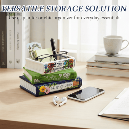 🔥LAST DAY 49% OFF - 📚Whimsical Stacked Book Planter with Drainage Hole