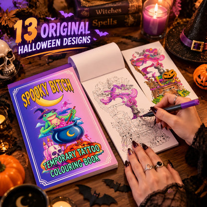 Spooky Bitch Halloween Temporary Tattoo Coloring Book 🎃 13 Witchy Designs
