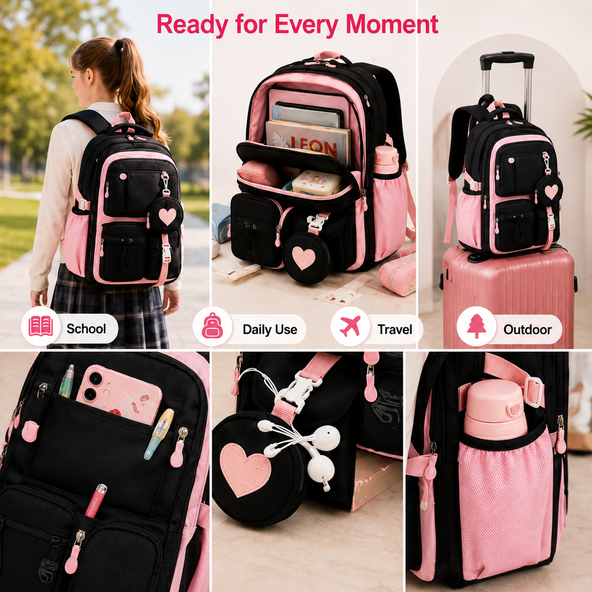🔥Girl Backpack, Spacious Bookbag, Durable Teens School Bag