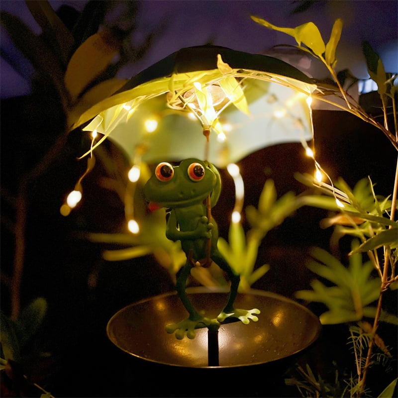🔥Last Day 49% OFF - 🐦Solar-Powered LED Animal Umbrella Light with Bird Feeder（Frog/Bee/Flamingo）