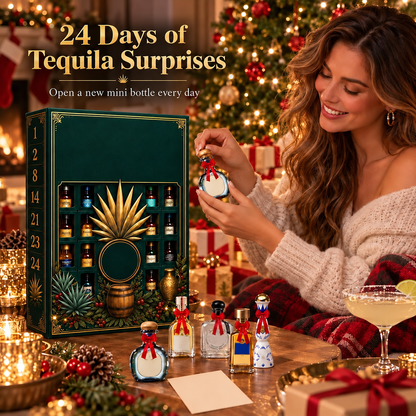 24-Day Mini Tequila Bottle Advent Blind Box for Holiday Celebration, Bar Table Decor, Collector Gift & Family Countdown