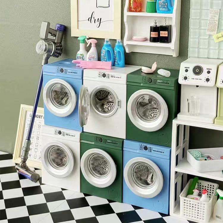 🌀Mini Washing Machine Model - Real Rotating Drum Design, 1:12 Dollhouse Miniature Washing Machine