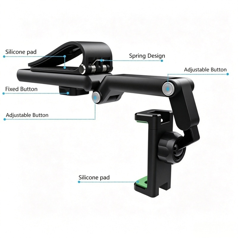 1080° Rotatable Car Sun Visor Phone Holder, Multi-Angle Adjustable Cell Phone Mount, Universal Clip on Phone Stand for Car Sunshade, Dashboard, Kitchen, Compatible with 4-6.5 Inch Smartphones