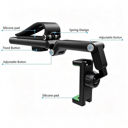 1080° Rotatable Car Sun Visor Phone Holder, Multi-Angle Adjustable Cell Phone Mount, Universal Clip on Phone Stand for Car Sunshade, Dashboard, Kitchen, Compatible with 4-6.5 Inch Smartphones