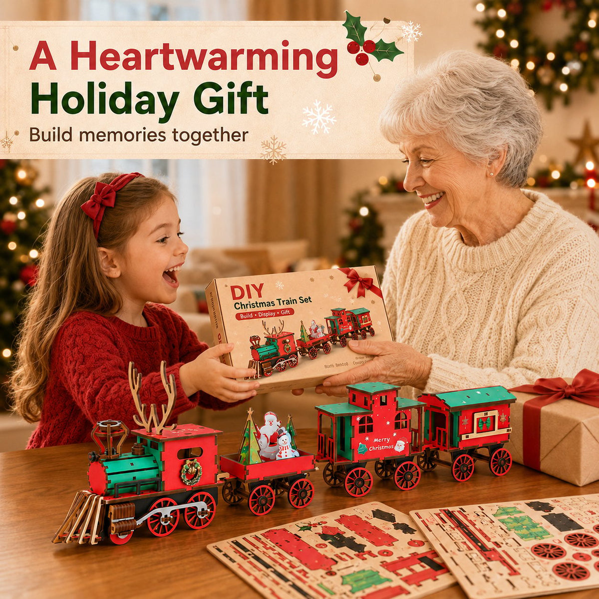 🔥LAST DAY 50% OFF – 🎅🎄DIY Christmas Wooden Train Set 3D Assembly Puzzle Kit