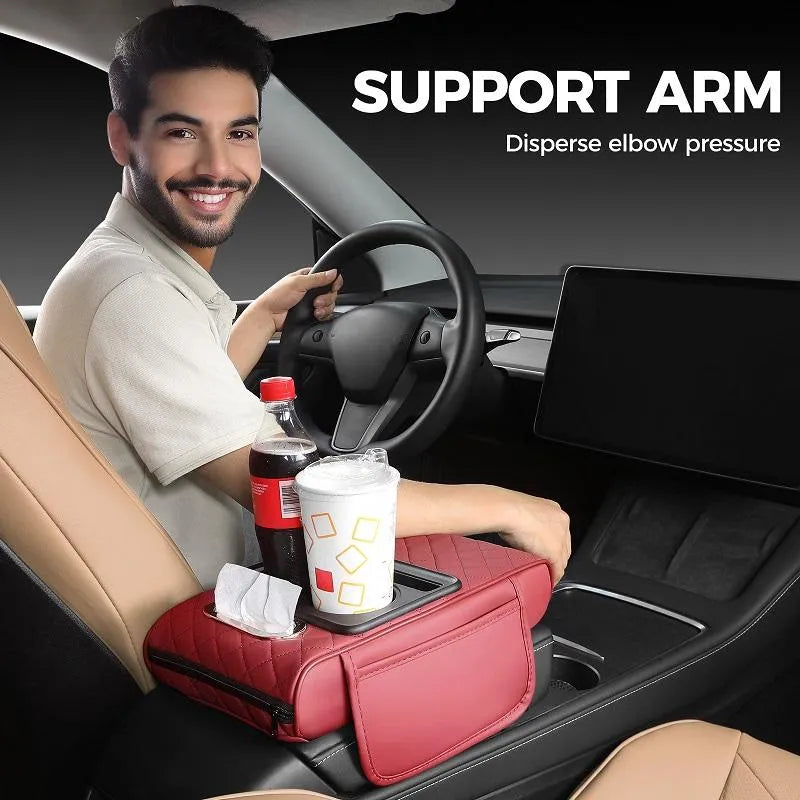 🏆Multifunctional PU Leather Car Armrest Box Mat