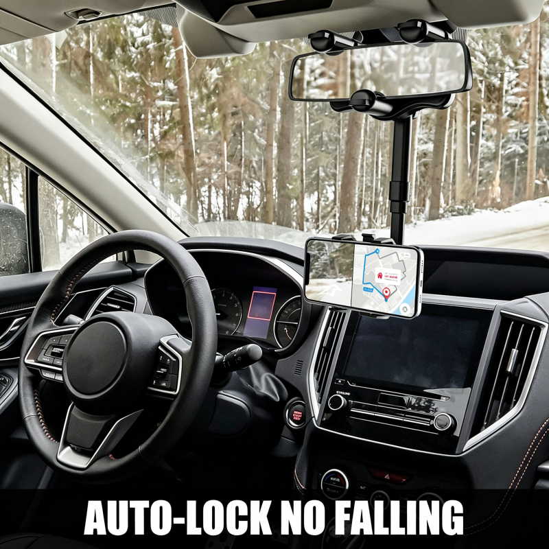 Rearview Mirror Phone Mount, Adjustable Rotatable Car Cell Phone Holder for All Smartphones