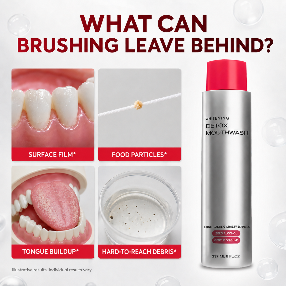 Advanced Stain-Lifting Whitening Mouthwash: Visible Debris Removal & Fresh Breath