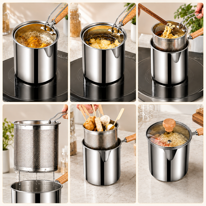 🔥Last Day 50% OFF - 🍟🏅🍟Personal Mini Deep Fryer Set – Stainless Steel Pot with Lift-Out Draining Basket & Food Tongs