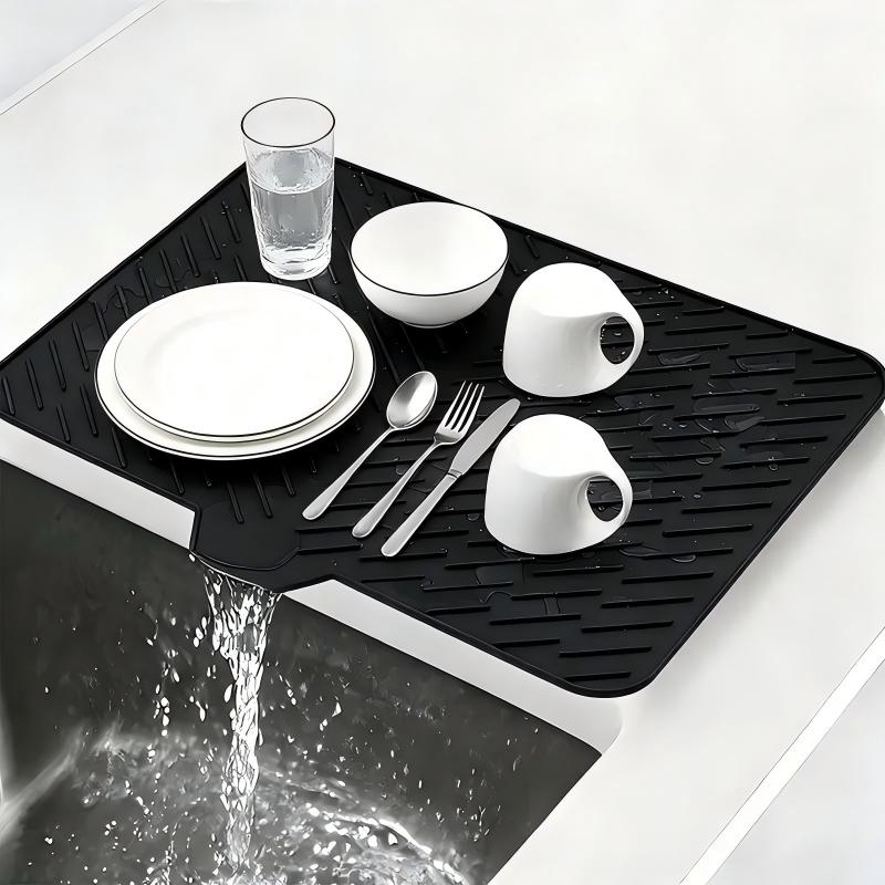 BPA Free Silicone Dish Drying Mat Self Draining Slope Design Heat Resistant for Kitchen Counter