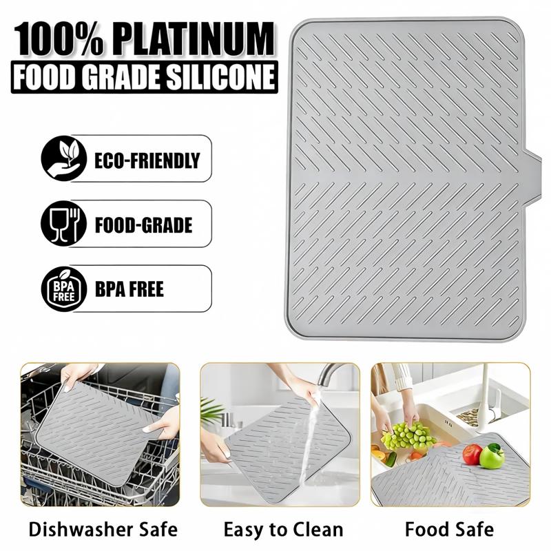 BPA Free Silicone Dish Drying Mat Self Draining Slope Design Heat Resistant for Kitchen Counter