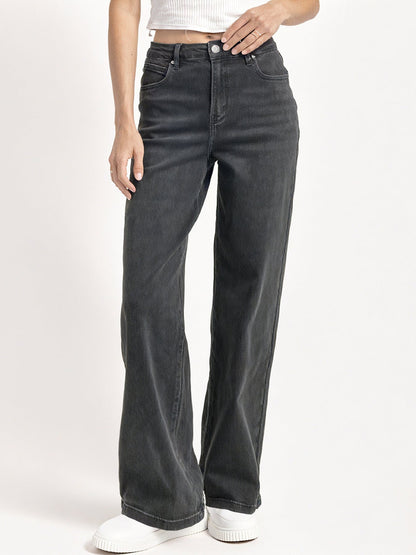 Women's Minimalist High Waist Denim Stretch Wide Leg Jeans
