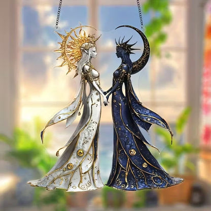 🌞🌙Celestial Balance Ornament – Sun & Moon Goddess Design