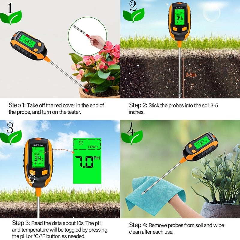 🪴✨2026 Newly Upgraded Digital 4-in-1 Soil Test Meter, large LCD screen, probe accurately quick measure