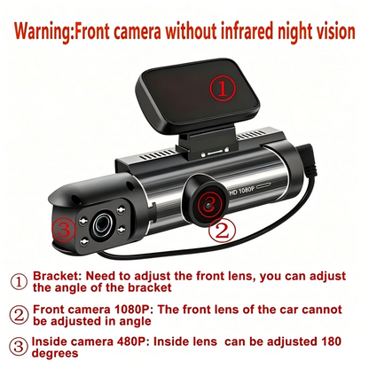 FHD 1080P Dual Lens Dash Cam, 3.16" IPS Touch Screen, Loop Recording, G-Sensor Emergency Lock, Front & Inside Simultaneous Recording