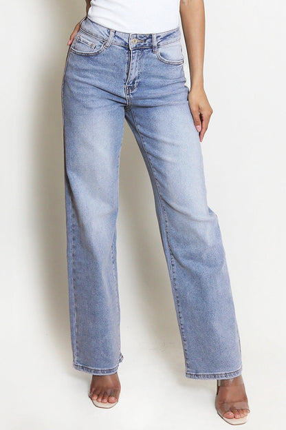 Women's Minimalist High Waist Denim Stretch Wide Leg Jeans