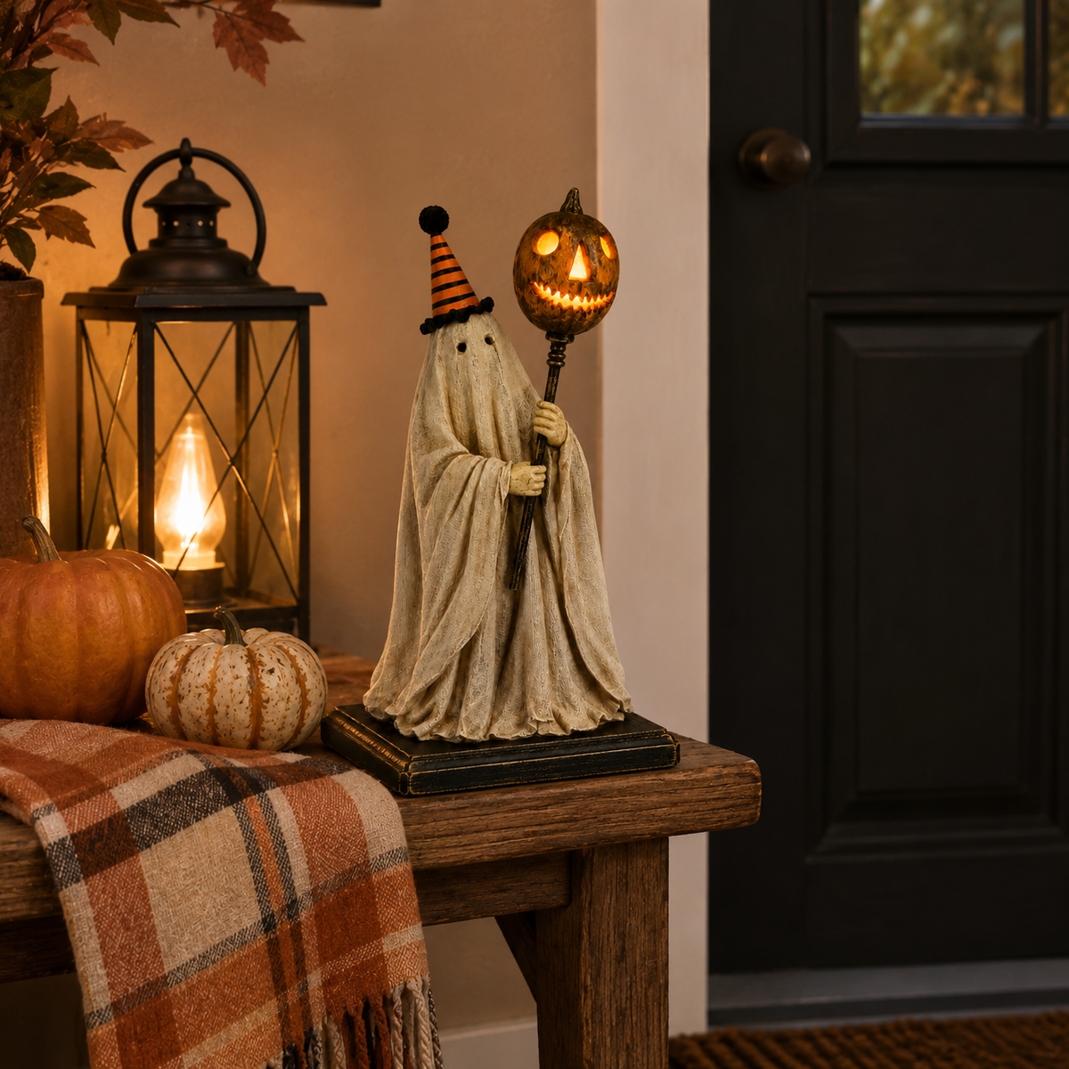 Summerween Sale 50% OFF - Lighted Vintage Ghost Figurine with Glowing Pumpkin Staff
