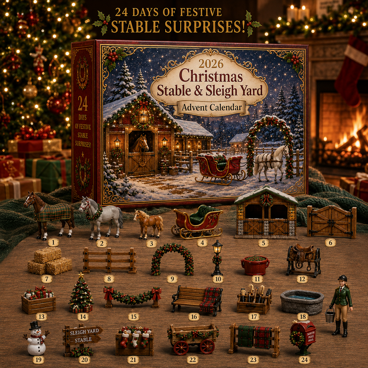 2026 Christmas Stable Advent Calendar 🎄🐴 – 24 Days of Santa's Sleigh Surprises