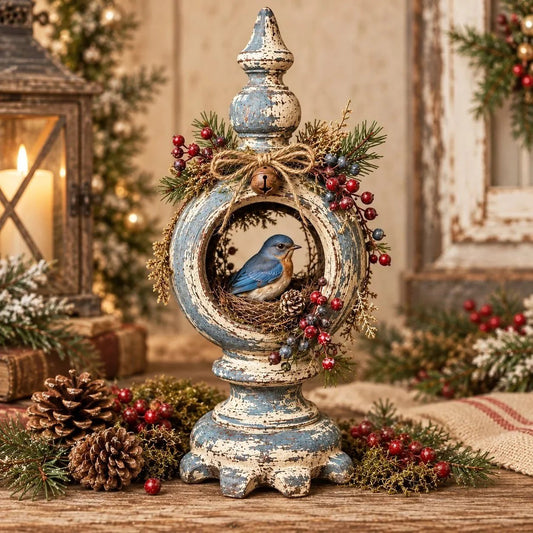 ⏳ Last Day 49% OFF – 🐦 Vintage Christmas Bird Nest Decor | 7 Winter Bird Styles with Rustic Pedestal, Greenery & Bell Details 🎄